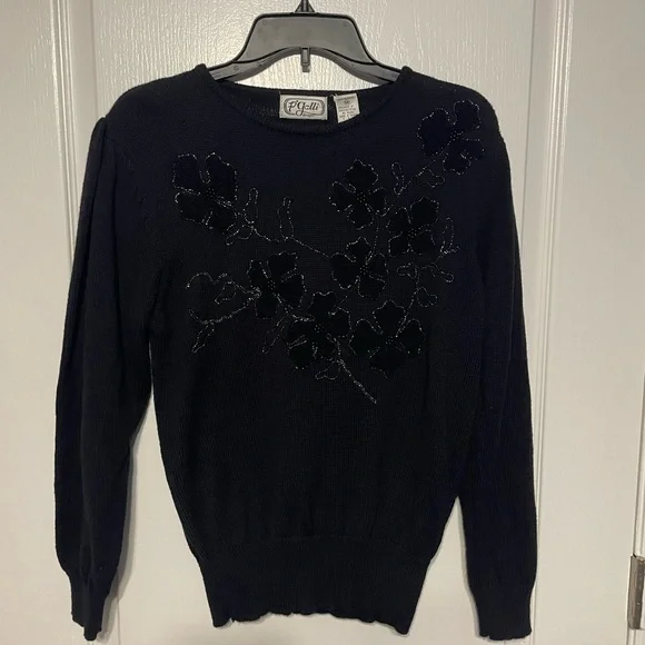 P Galli Design Floral sequined black sweater size M - Picture 4 of 4